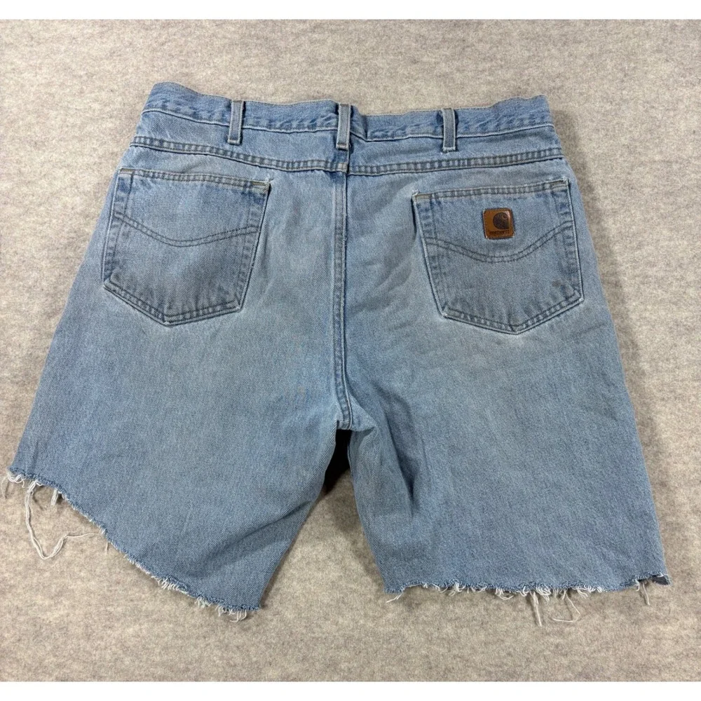 Vintage Carhartt Mens Light Wash Denim Cut Off Shorts Jorts Distressed W38
